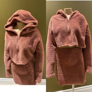 Pink fur set Hoodie + Skirt
